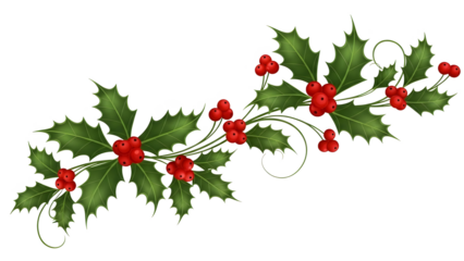 Christmas Holly Leaves Garland with Red Berries transparent