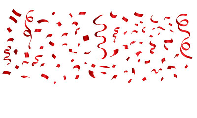 Festive red and white confetti and streamers falling down for a celebration