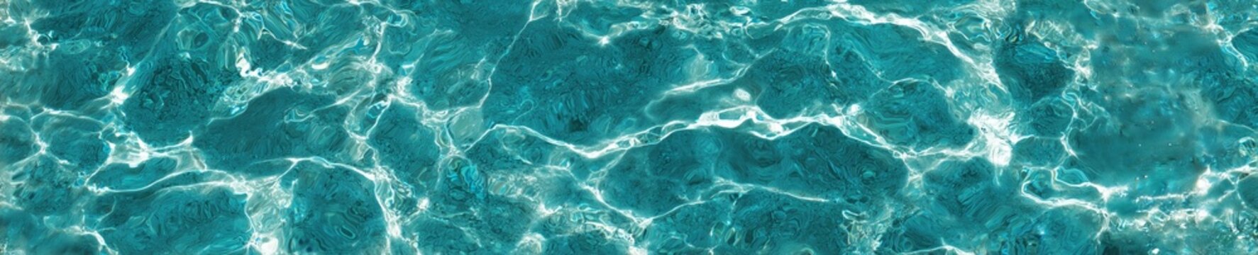 Abstract azure water background, banner. Turquoise sea surface with ripples and caustic light patterns. 