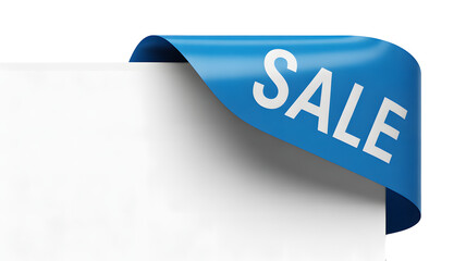 Huge sale announcement with bright blue corner ribbon on blank white space ready for your creative marketing isolated on white background