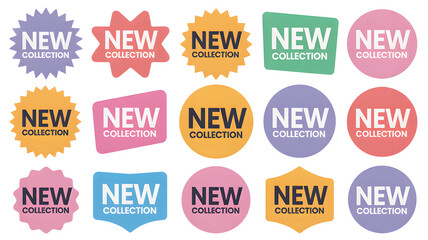 Exciting new collection badges for vibrant marketing campaigns and sales promotions, ready to boost your visibility isolated on white background