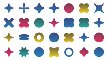 Modern abstract geometric shapes with vibrant gradient colors for background and trendy design elements isolated on white background