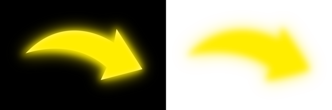 Glowing light yellow curved arrow pointer for highlight direction and navigation guidance on transparent background - Powered by Adobe