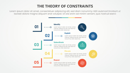 TOC theory of constraints infographic concept for slide presentation with creative square cut rectangle outline with 4 point list with flat style