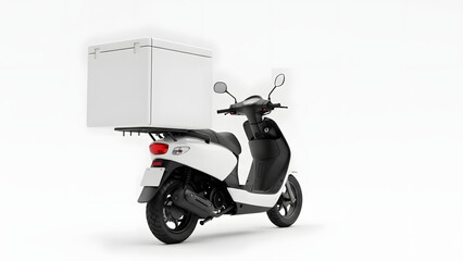White scooter with large delivery box on white background