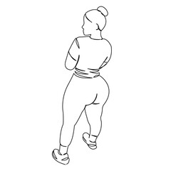 One continuous single drawing line art doodle workout, female, girl, young, woman, sport, weight, sportswoman, bodypositive. Isolated flat illustration hand draw contour on a white background
