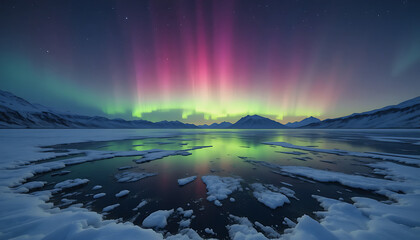 sunrise over the lake in winter with aurora in it