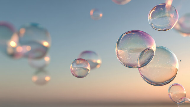Floating Soap Bubbles Against a Beautiful Sunset Sky  - Powered by Adobe