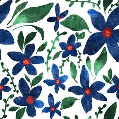 Abstract Hand Drawing Digital Watercolor Beautiful Old Textured Tropical Hibiscus Japanese Flowers and Leaves Seamless Pattern with Isolated Background