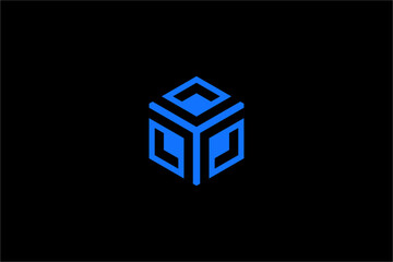 Abstract Blue Geometric Cube Logo Design.