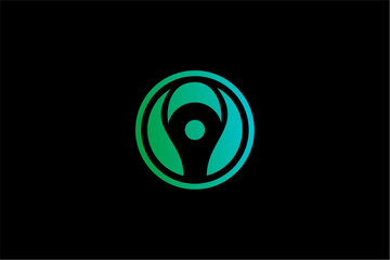 Abstract Circular Logo with Green Gradient and Pin Icon.