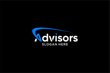 Modern Advisors Logo with Abstract Blue Swirl and Text.