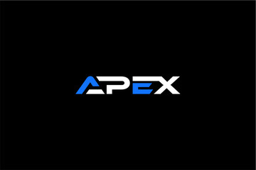 Modern Apex Logo Design with Blue and White Typography.