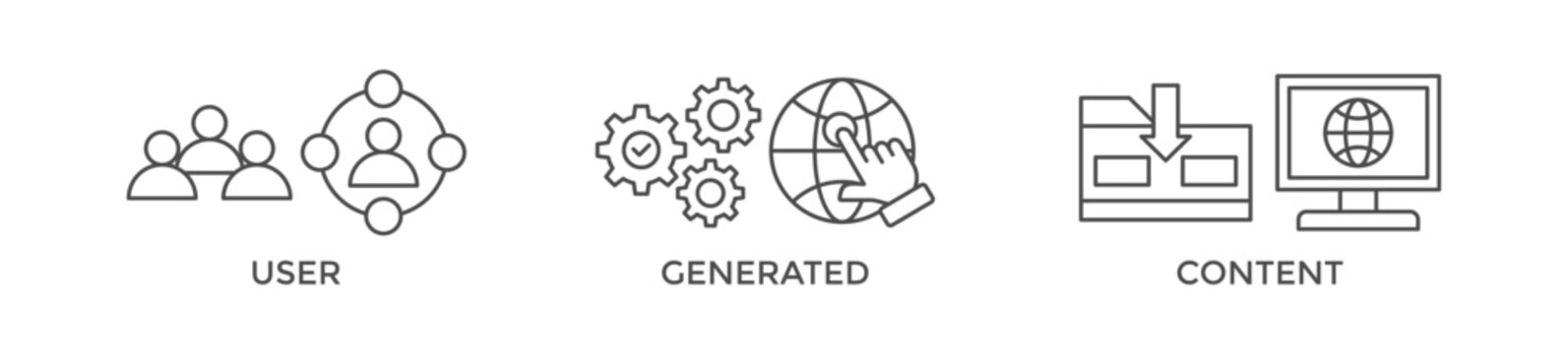 UGC banner web icon vector illustration concept for user-generated content with icon of people, network, process, engine, click, internet, website, archive and browser