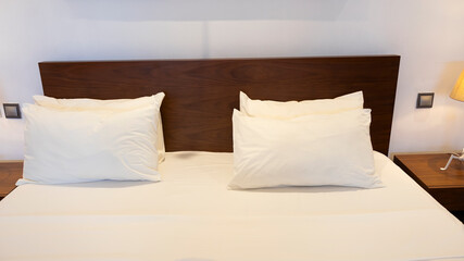 Minimalist Hotel Double Bed with Wooden Headboard