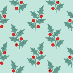 Seamless pattern with Holly Berry