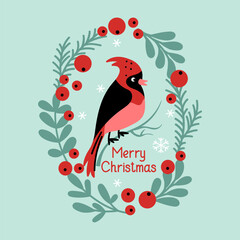 Christmas postcard with cardinal bird