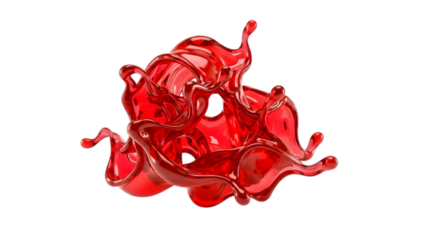 Red liquid splash frozen mid air against transparent background