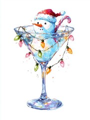 Colorful snowman inside festive martini glass illustration