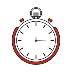 Red and black stopwatch icon with white face and black hands timer clock