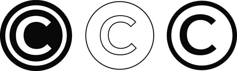 Fototapeta premium Copyright symbol variations, bold and thin circle icons, minimal and filled designs, intellectual property marker, vector set for branding and legal use