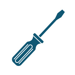 Teal flat icon of a screwdriver with white stripes on handle tool blue
