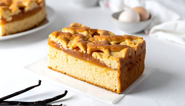 Irisan kue apel mentega karamel buatan sendiri dengan buncis vanila