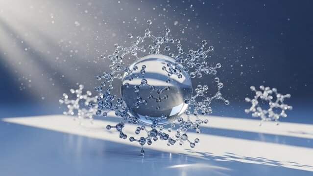 Glossy orb with atom-like surrounding structure, bathed in light