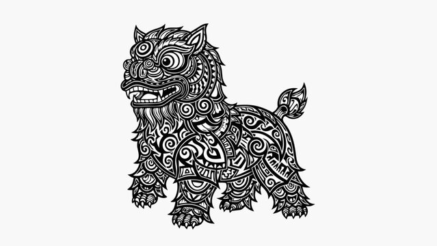 Ornate Foo Dog Guardian Lion Vector Illustration