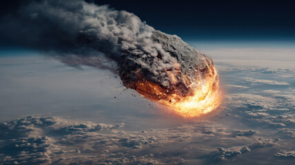 Asteroid is falling on Earth, view from the space