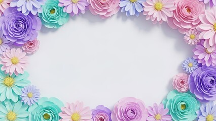 Obraz premium Floral arrangement with copy space colorful paper flowers frame design