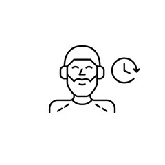 Man in headphones and clock. Timed podcasts and audio listening. Pixel perfect, editable stroke vector icon