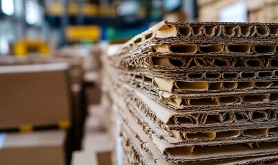 Cardboard close-up for waste recycling, reuse, and eco-friendly packaging practices. Logistics and supply chain solutions with creative textures and eco-conscious shipping systems, Generative AI