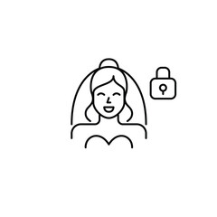 Bride and lock. Eternal commitment, marriage loyalty and safety. Pixel perfect, editable stroke vector icon