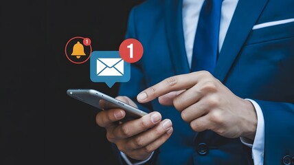 Email inbox, new email notification. email notification on smartphone, email message, Newsletter, Message reminder concept.