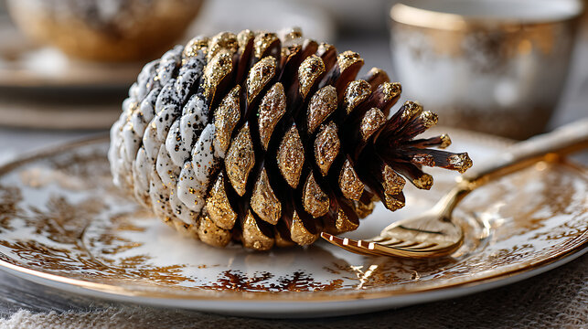 christmas decoration with pine cones on white background  - Powered by Adobe