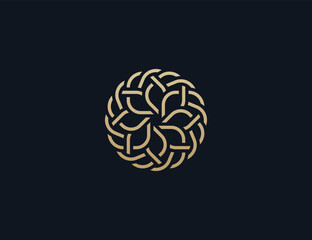 Elegant flower logo design with floral line art in gold for beauty spa and eco friendly products, leaves, Cosmetics, Jewelry, Beauty salon, Boutique icon symbol sign illustration template