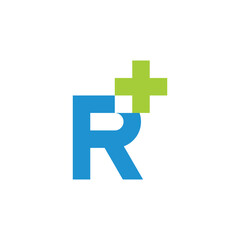 letter r plus medical colorful blue green logo vector