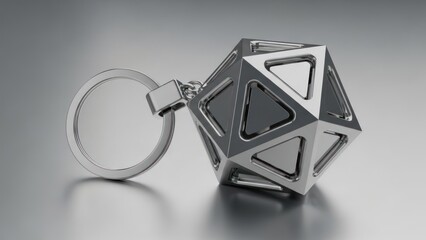 Geometric shape keychain design with metallic finish