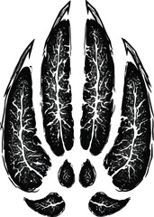 Linocut icons showing various footprint designs in bold carved woodcut style for creative projects