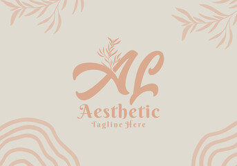 Brush style AL initial letter logo with aesthetic leaf accents