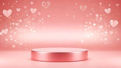 Pink Valentine Podium Background, Romantic Hearts Bokeh Product Display Scene