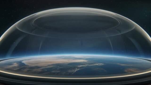 Earth protected by a transparent dome in space, a futuristic concept.