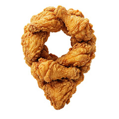 Creative Fast Food Concept: GPS Map Pointer Shape Formed by Crunchy Deep Fried Chicken Legs and Wings.