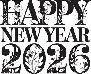 Floral Pattern Typography Happy New Year 2026