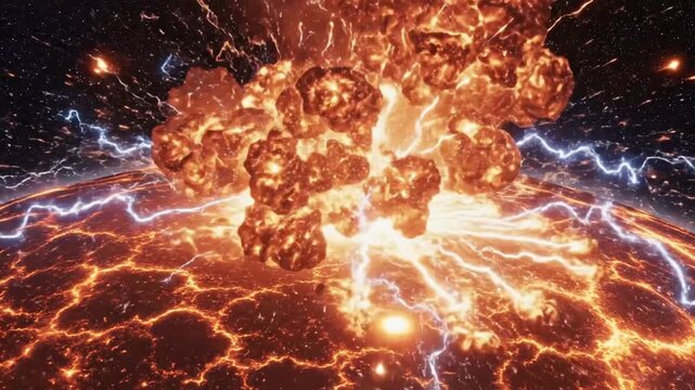 Fiery planet explosion electrical storms rage