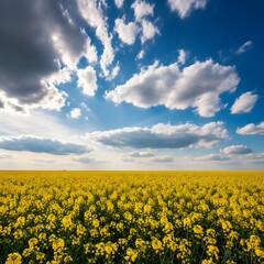 Obraz premium Blooming Yellow Field and Dramatic Sky
