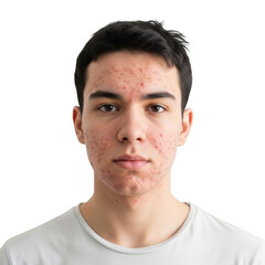 Obraz premium Young man's portrait with skin concerns and white t-shirt