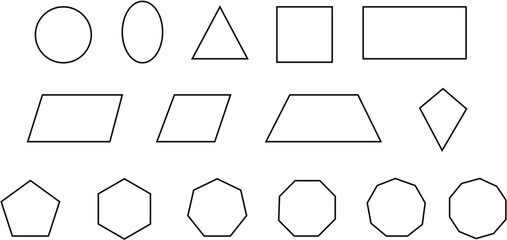 Collection of basic geometric shapes simple outline vector illustrations for design and education isolated on white background