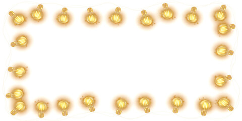 Twinkling fairy lights glow in soft amber. Golden garland loops around festive corner. Warm bulbs dangle on celebration wire. Holiday sparkle brightens the dark scene